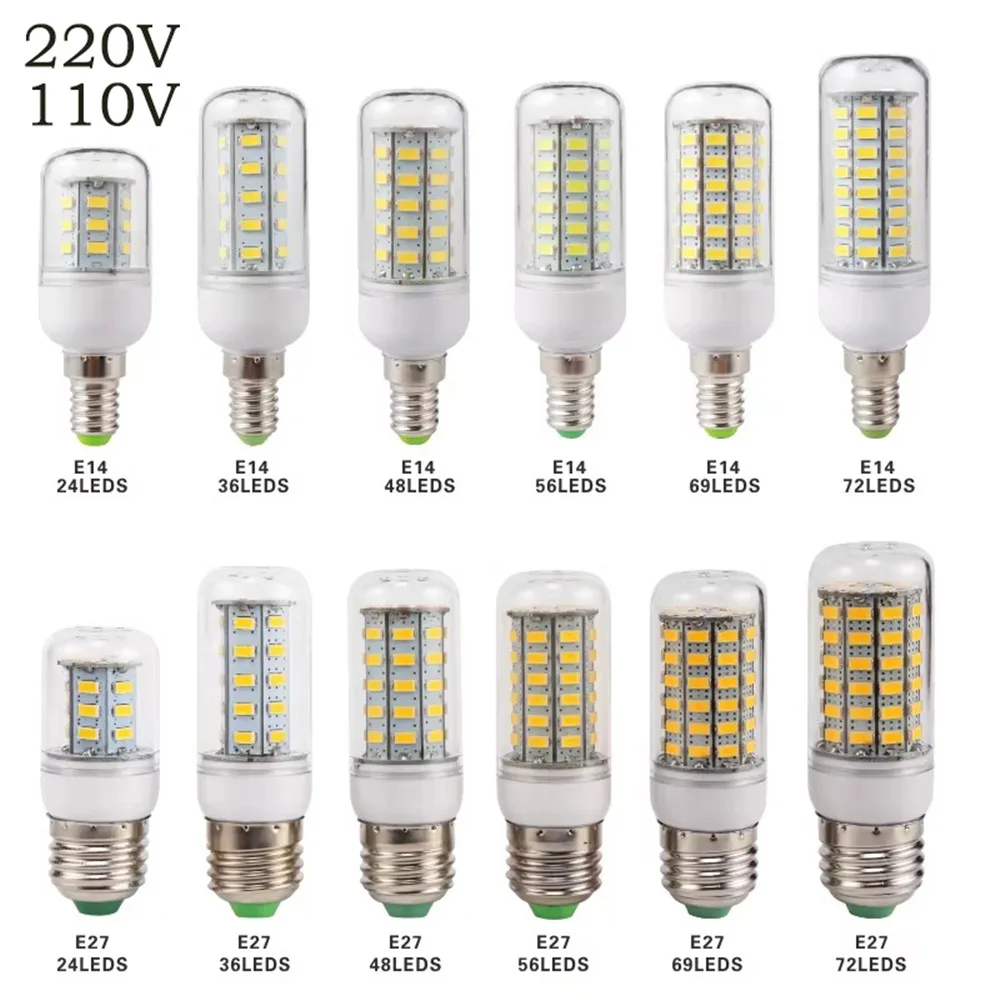 AC 220V E27 E14 LED Corn Bulb 24 36 56 72 LEDs 5730SMD Lampada LED Lamp Bombilla Household Chandelier Replacement Spotlight