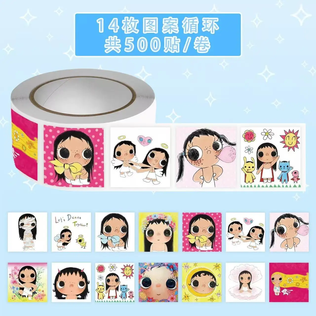500pcs/Roll Cute Anime YuY Cute Girl Cartoon Sticker DIY Skateboard Laptop Guitar Phone Car Seal Label Decals Decoration