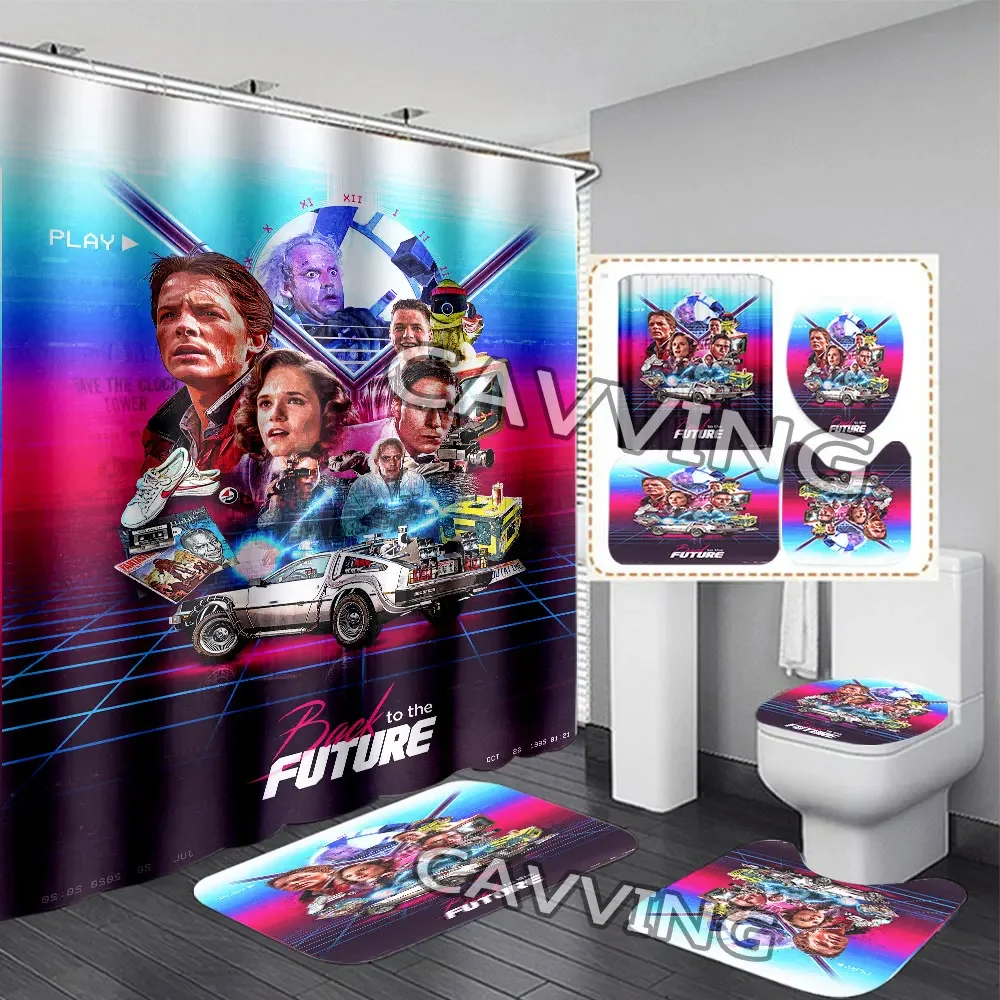 Back To The Future 3D Printed  Shower Curtain Waterproof Bathroom Curtain Anti-slip Bath Mat Set Toilet Rugs Mats