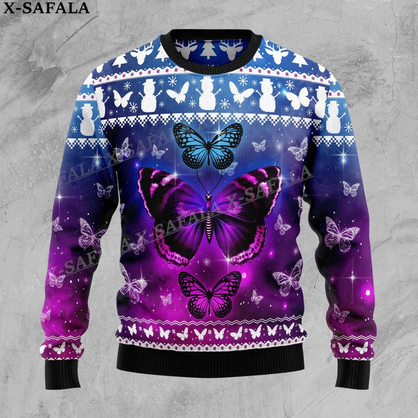 Butterfly/Mermaid Christmas Knit Sweaters Funny Halloween Christmas Gift Jumpers Tops Couple Party Unisex Casual-1