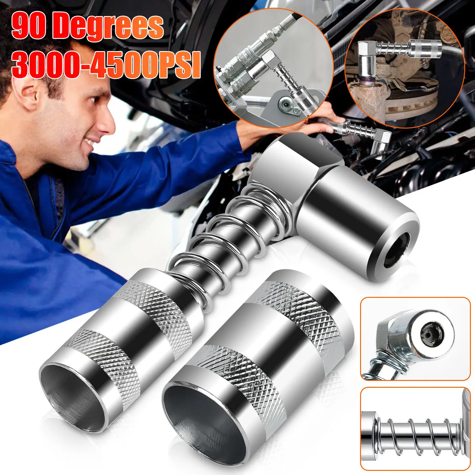 3000-4500PSI 90 Degree Grease Nozzle Coupler Adapter 3 Jaw Coupler Grease Fitting Tool For Hand-operated Grease Tools