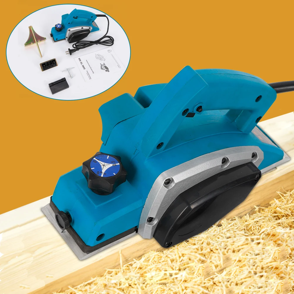 Cepilladora de madera eléctrica de 800W, 16000RPM con cuchillo cepillador de 82mm para carpintería, restauración de muebles DIY, profundidad ajustable de 1-2mm