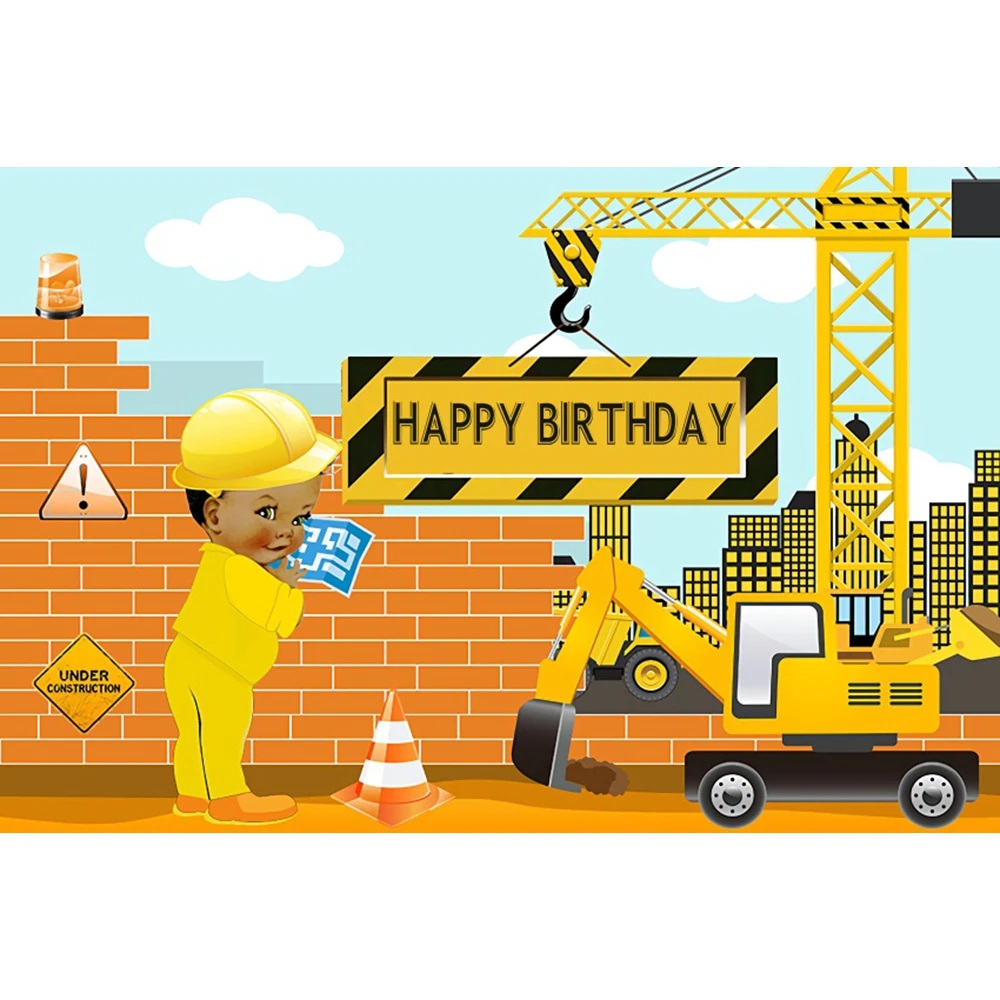 Construction Team Backdrop Excavator Car Traffic Crane Builder Baby Birthday Party Photography Background Decor Photo Studio