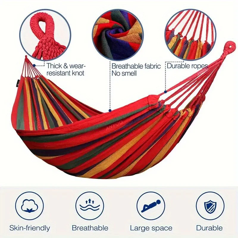 Colorful Fabric Hammock, Portable and Easy to Set Up, with Anti-Rollover Design, Comes with Binding Straps and Storage Bag; Striped Portable Hammock Equipped with Handbag and Ropes, Anti-Rolling and Comfortable