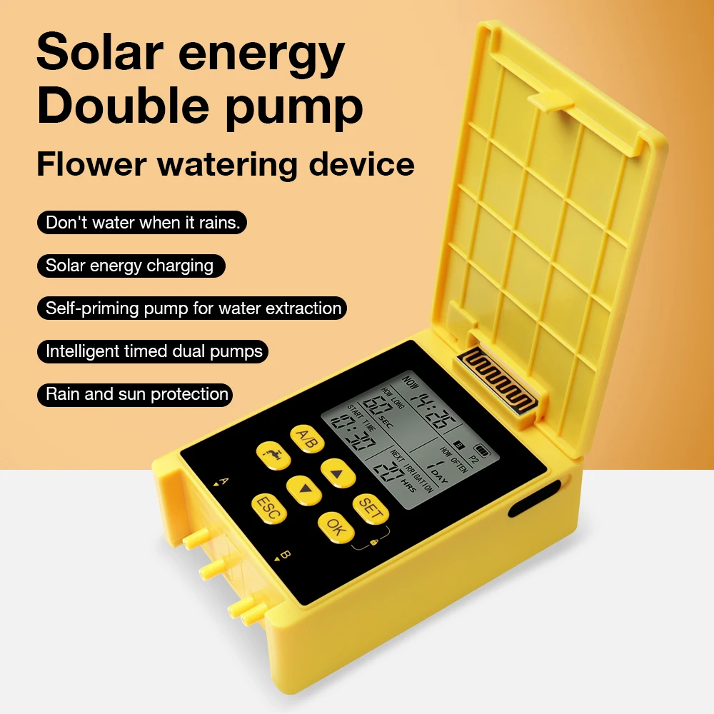 

Dual Pump Solar Drip Irrigation System with Rain Sensing Digital Display Screen Child Lock 2 Group Automatic Watering System