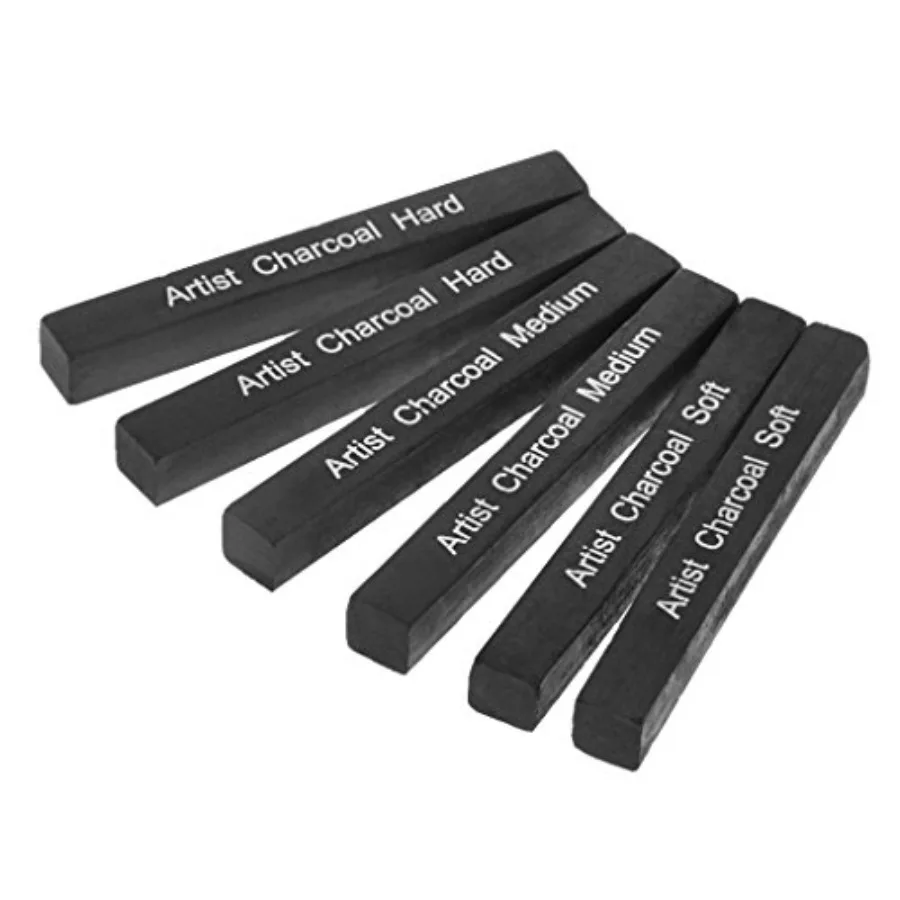 Artist Compressed Charcoal Sticks for Sketching, Drawing, Shading, Soft, Medium, Hard, Art Supplies Sketch Kits Tools, 6-Piece