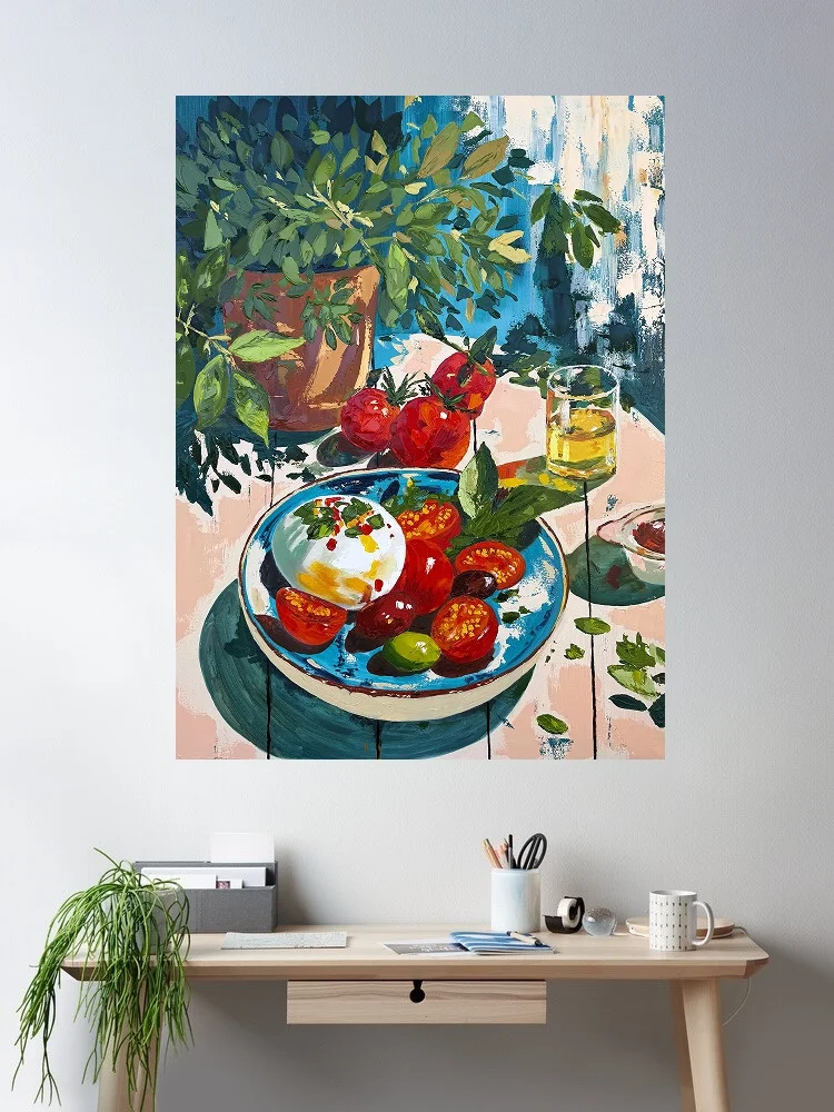 Tomates y burrata de Nizamova Gulnara, póster artístico impreso en lienzo, sala de estar, imagen decorativa para pared del hogar