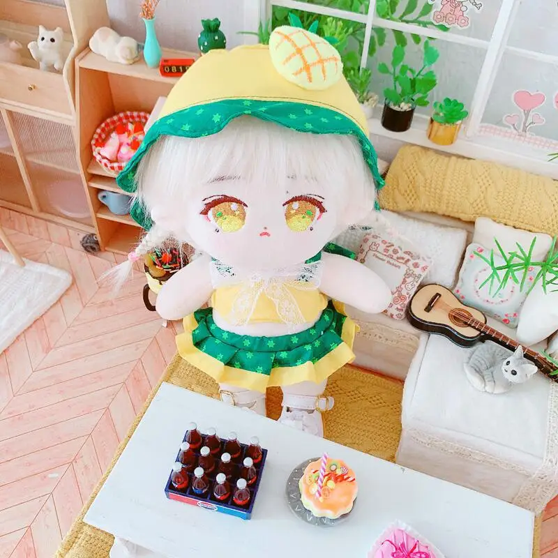 Cute Doll Clothes Set for Pineapple Bikini, Fisherman Hat, Kawaii Cotton Plush Doll, Dressing Up Games, Kids Girls Gifts, 20cm