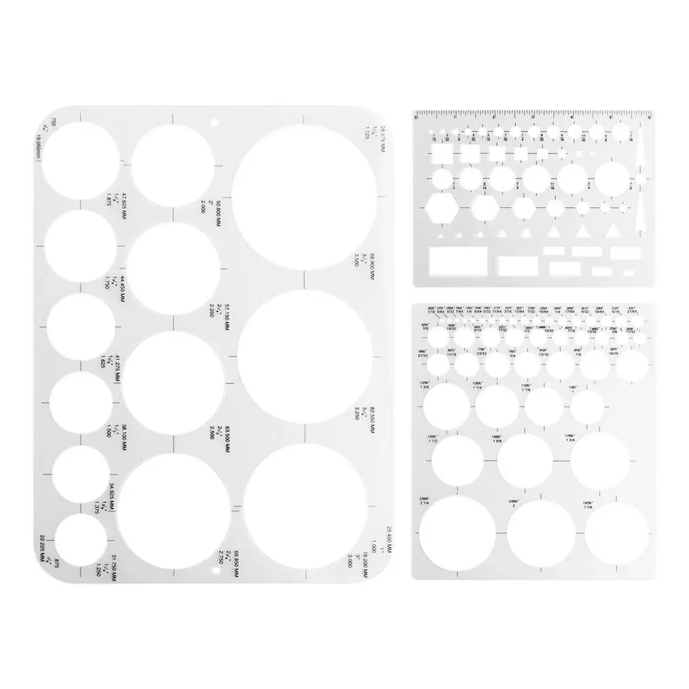 

3Pcs 3 Sizes Round Templates DIY Transparent Multifunctional Geometric Ruler Multi-use Creativity Circle Drawing Tool