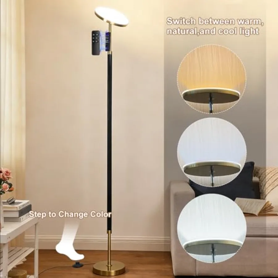 Wood Floor Lamp 30W 3000Lm Super Bright LED Wooden Floor Lamp Remote Control 69