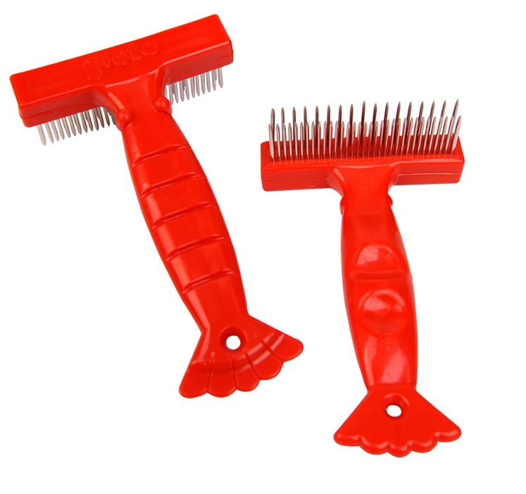 

Dog Pet Comb Red Dematting Rake Brush Ergonomic Grip Detangler Tool for Dog Cat Grooming Comfortable Use Shedding Hair Removal
