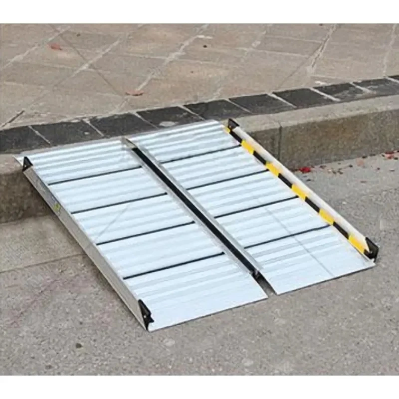 

Small Lightweight Bifold Aluminum Ramp – Silver, Non-Slip Surface, High Load Capacity, Wheelchairs, Carts, Steps, Door Thre