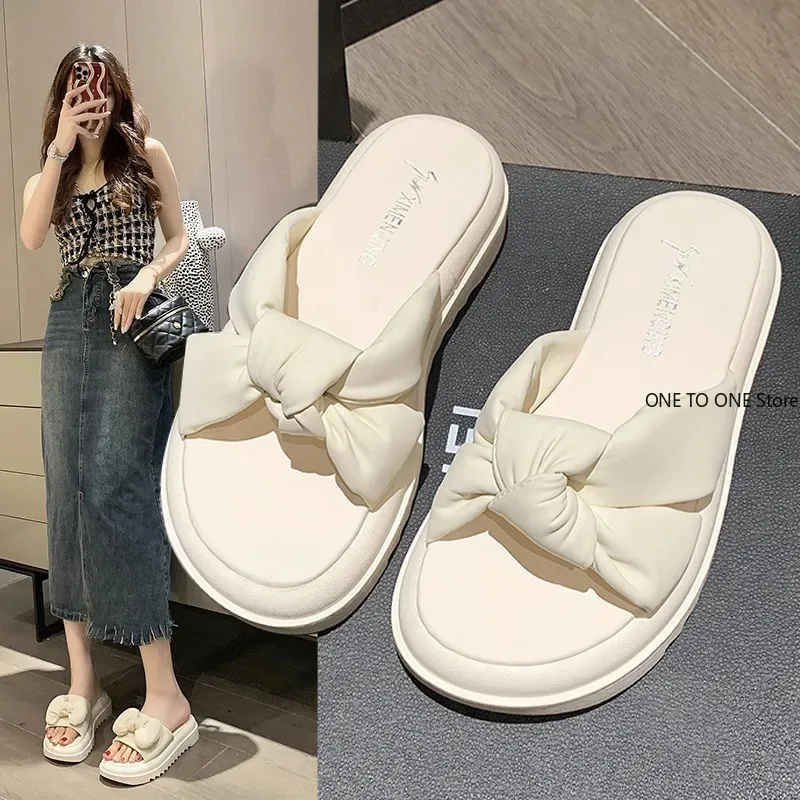 Plus Size 44 Crossover Design Slippers Non-slip Platform Slides Comfort Seabeach Sandals Women Shoes Ladies' Home Flip Flops