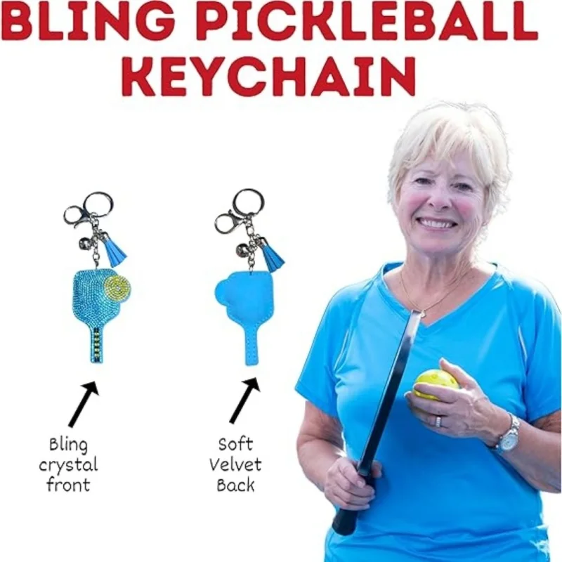 Neuer pinker Strass-Pickleball-Schlüsselanhänger für Sportliebhaber, Taschen, Geldbörsen, Autoschlüsselanhänger, süßer Mini-Pickleball-Schlüsselanhänger, Geschenke – Detail 2