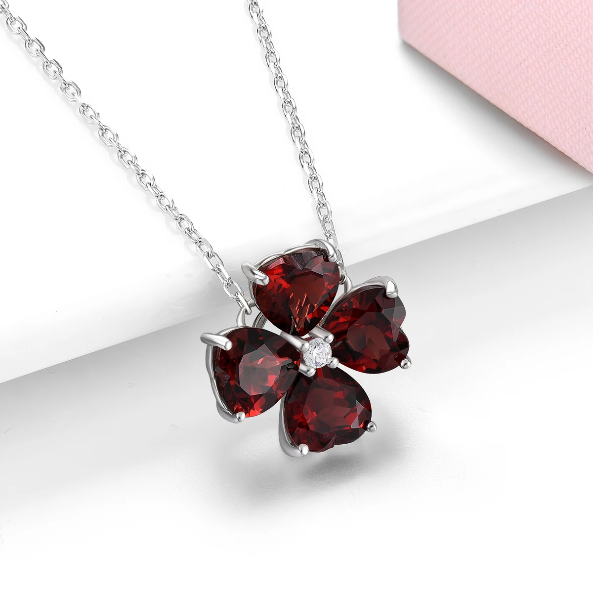 

Natural Red Garnet Solid Sterling Silver Necklace Pendant 5.9 Carats Genuine Birthstone Romantic Flower Design Women Gifts