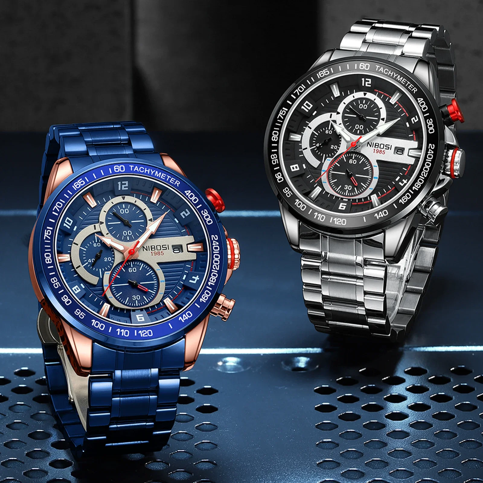 NIBOSI Luxury  Mens Watches Large Stainless Steel Top Brand Fashion Sport Chronograph Quartz Big Watch For Men Relogio Masculino