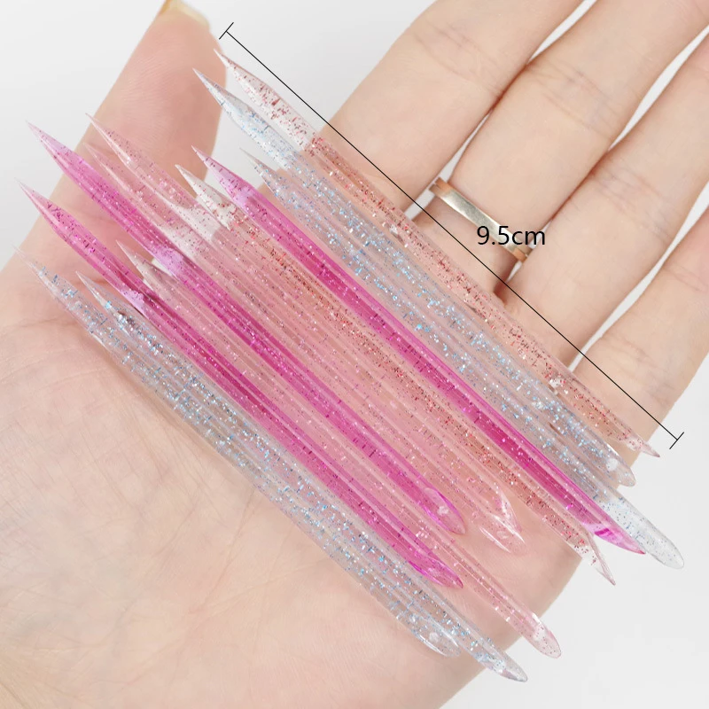 100Pcs/Bag Pink Crystal Cuticle Pusher Nail Art Manicures Stick Double End Peeling Push Reusable Nails Remover Clean Care Tools