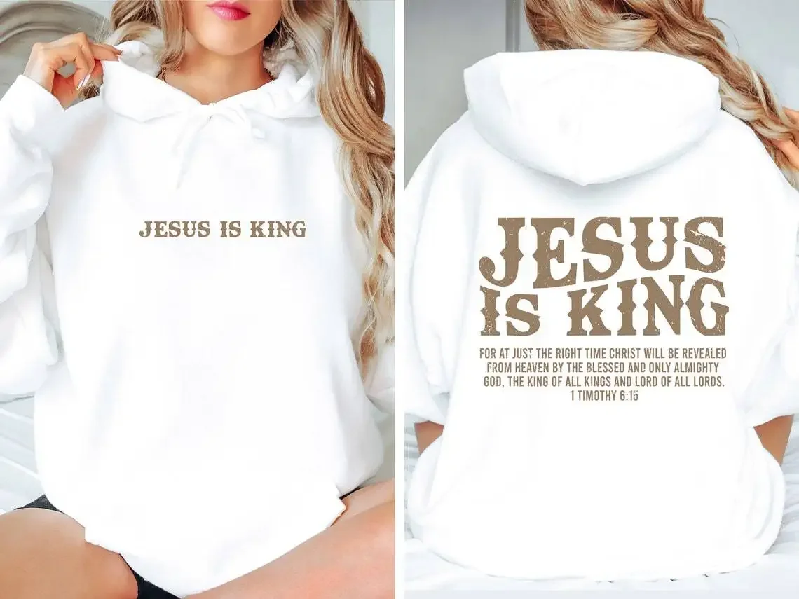 JESUS IS KING New Autumn and Winter Loose Hip-hop Ins Hoodie Amazon Plus Velvet Solid Color Letter Print Street Sweater