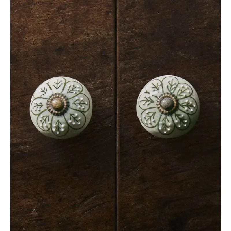 For European Retro Flower-shaped Ceramic Cabinet Door Drawer Small Handle 2-piece Set