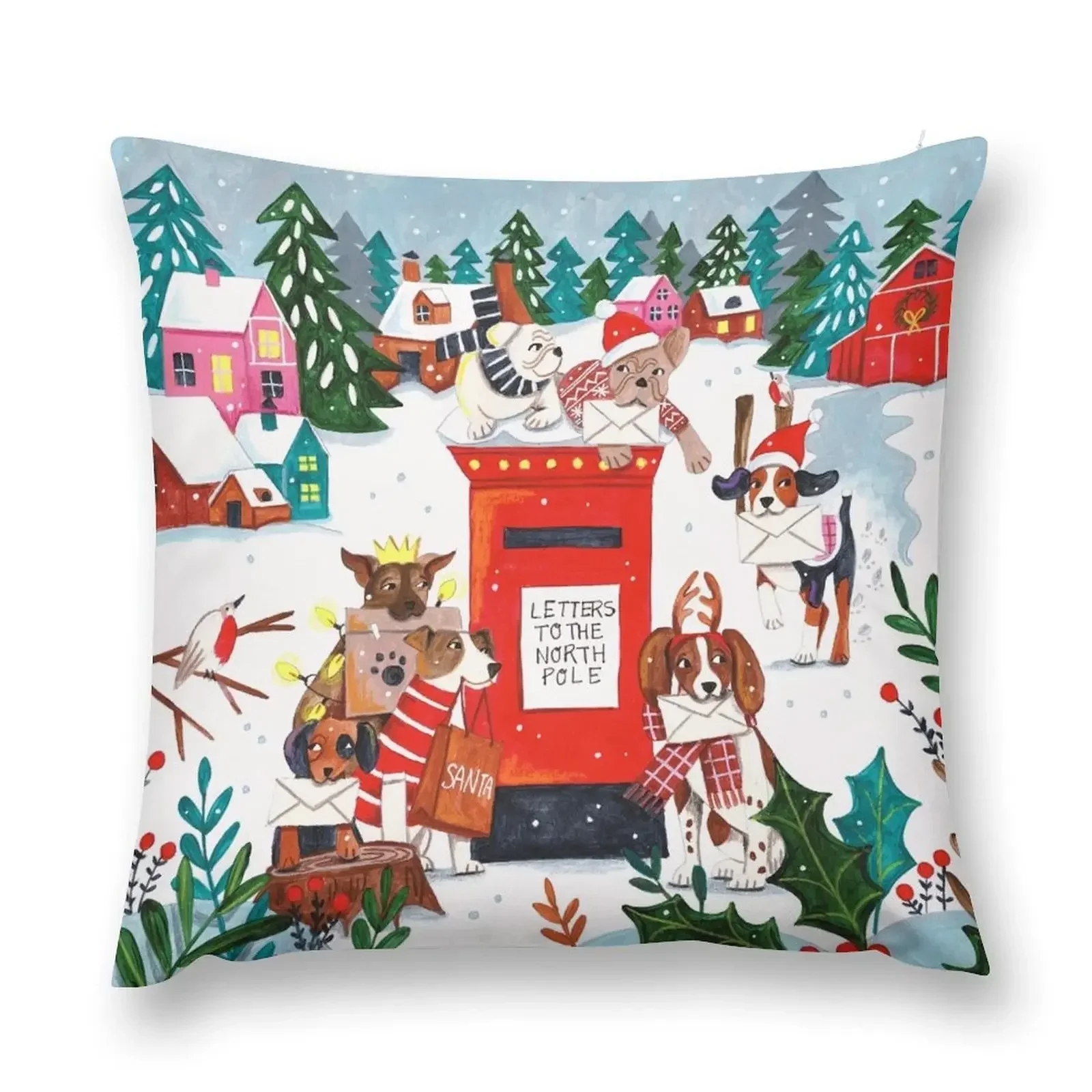 Dogs in the snow Christmas post nordic village Throw Pillow Sofa Cushions Cover anime girl luxury decor pillow