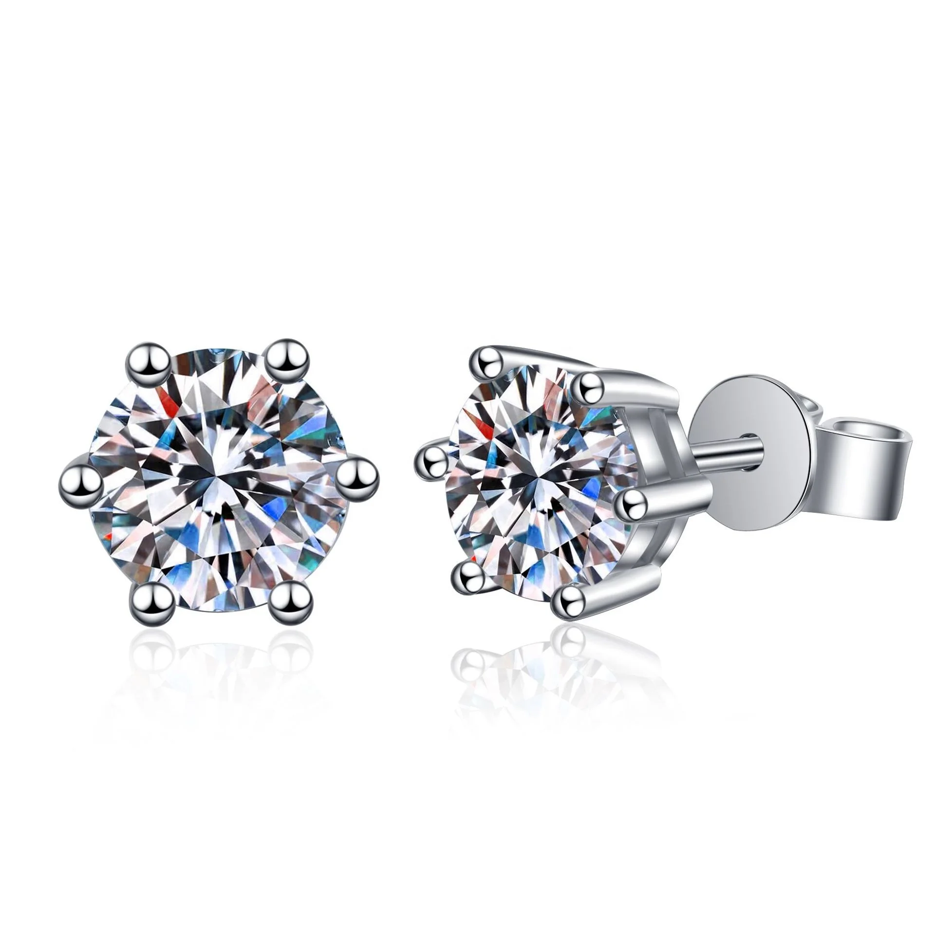 

Round 1 carat 6.5mm DEF VVS color moissanite diamond 14K 18k white gold stud earrings