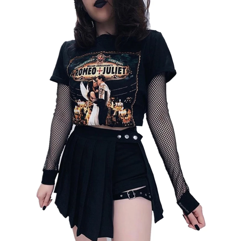 Gothic Skirt Dark Style Pleated Punk Irregular Fake Two-piece Leggings Ring Skirt Pants High Waist A-Line Harajuku Mini Skirts