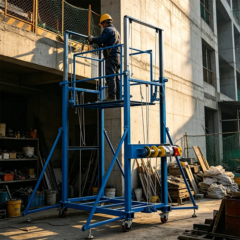 Heavy Duty Electric Scaffolding 550kg Steel Frame Foldable Mobile Scaffold with Guardrails for Plastering Tiling