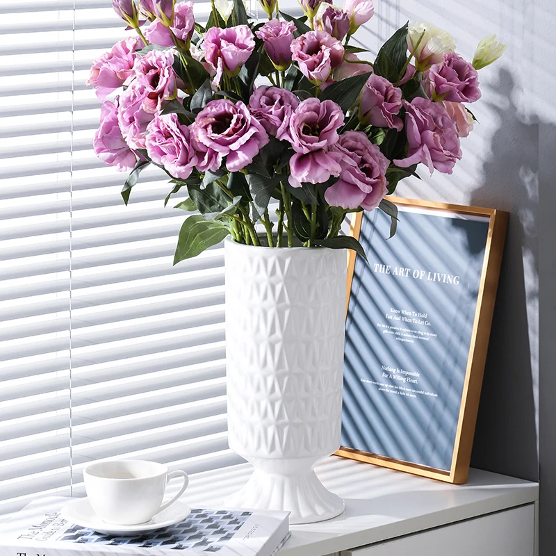 Imagem -04 - Vaso Cilíndrico Cerâmico de Estilo Europeu Flores Hidropônicas Planta Verde Sala de Estar em Vaso Branco Flor Azul Decoração do Lar