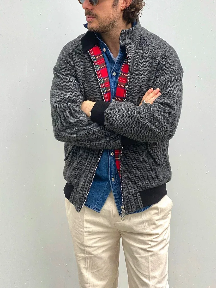 Men's 100% Wool Herringbone Tweed G9 Harrington Jacket – Classic Executive Old Money Style