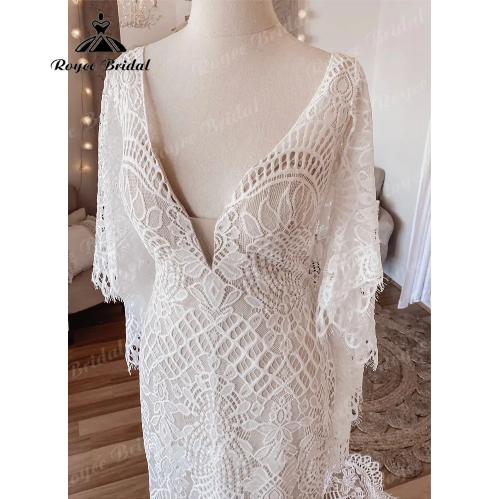 Abito da Sposa donna sirena/tromba in pizzo Boho Beach con scollo a V 2023 Abito Sposa Coset abiti da Sposa chiesa Birdal Roycebridal