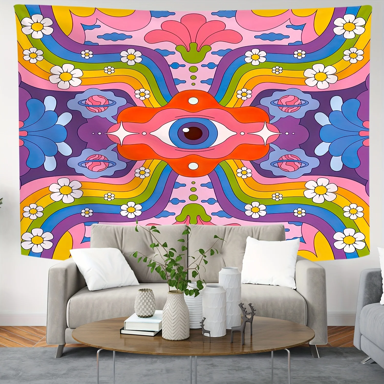 VIKAMA مسحور العين العملاقة مخدر نسيج قوس قزح البوهيمي غرفة المعيشة الجدار الشنق الموسيقى ديكور غرفة المنزل