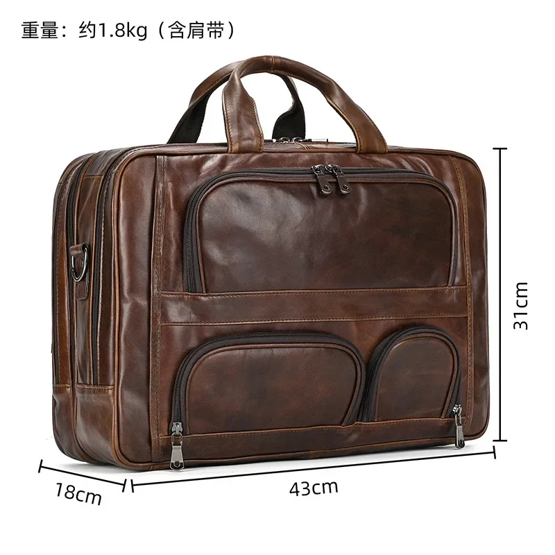 Men's leather briefcase, large capacity business handbag, shoulder bag, cowhide commuting computer bag