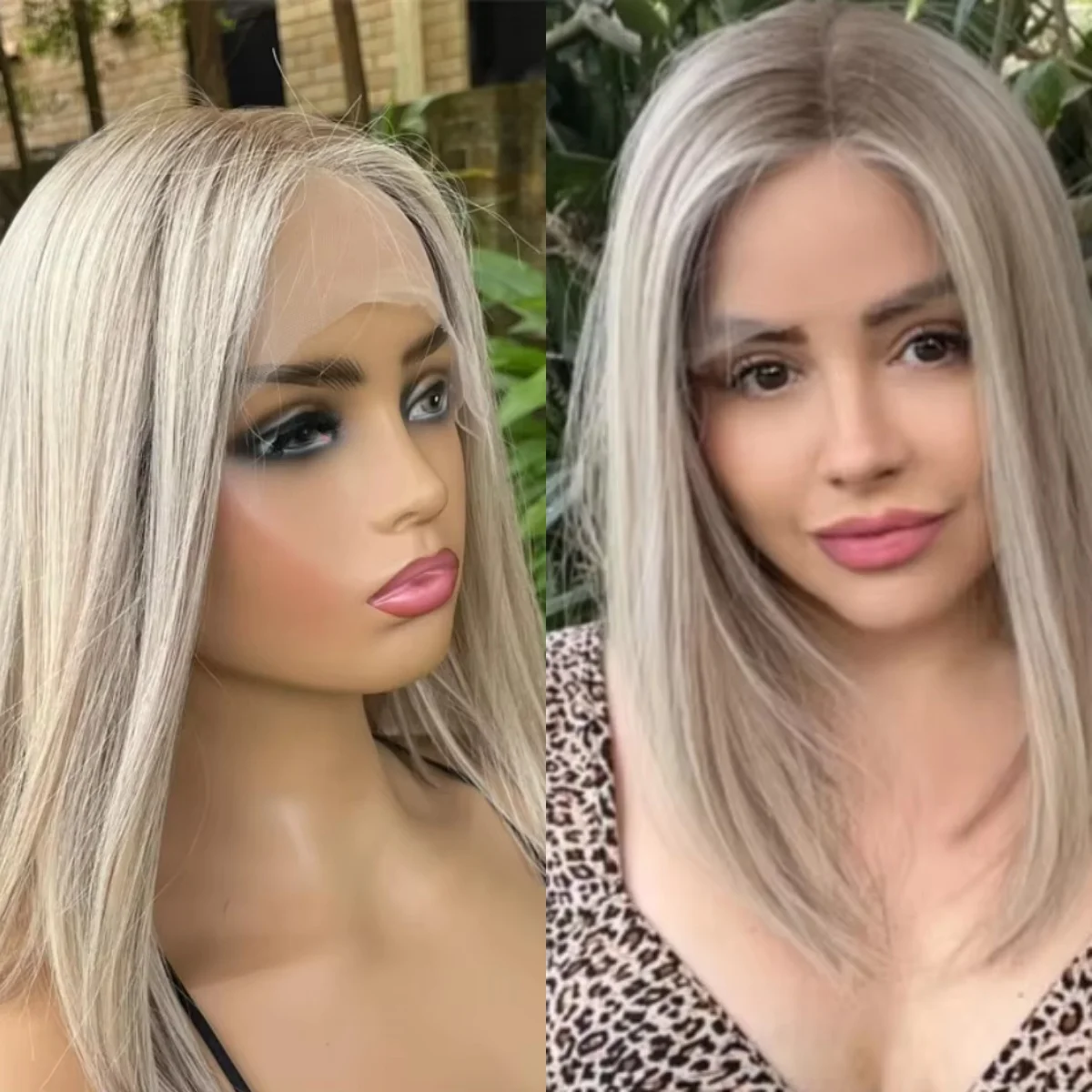 

Ombre Ash Grey Blonde Synthetic Lace Front Wig High Quality Shoulder Wig For White Women With Shadow Roots Heat Resistant Fiber