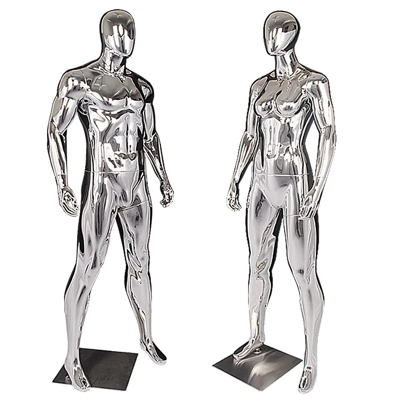 Electroplating Model Props Men's And Women's Sportswear Full Body Muscle Dummy Silver Combination Display Stand Doll
