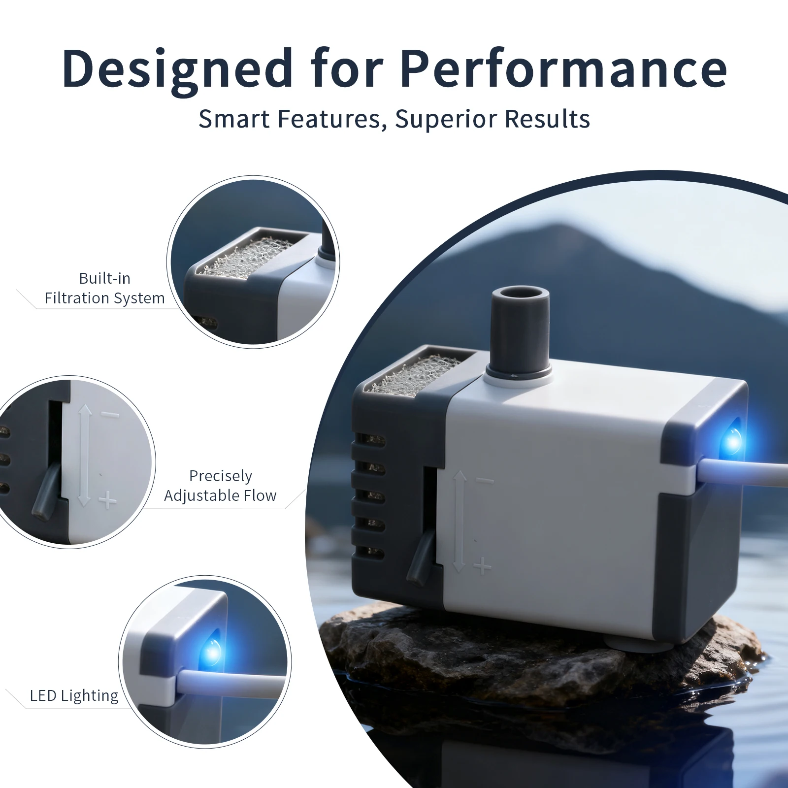 Ultra-leise USB-Aquarium-Fischbecken-Filtrationspumpe, Mini-Haustierbrunnen, Tauchpumpe mit einstellbarem Durchfluss, Wasserzirkulationspumpe 5V 5W – Detail 3