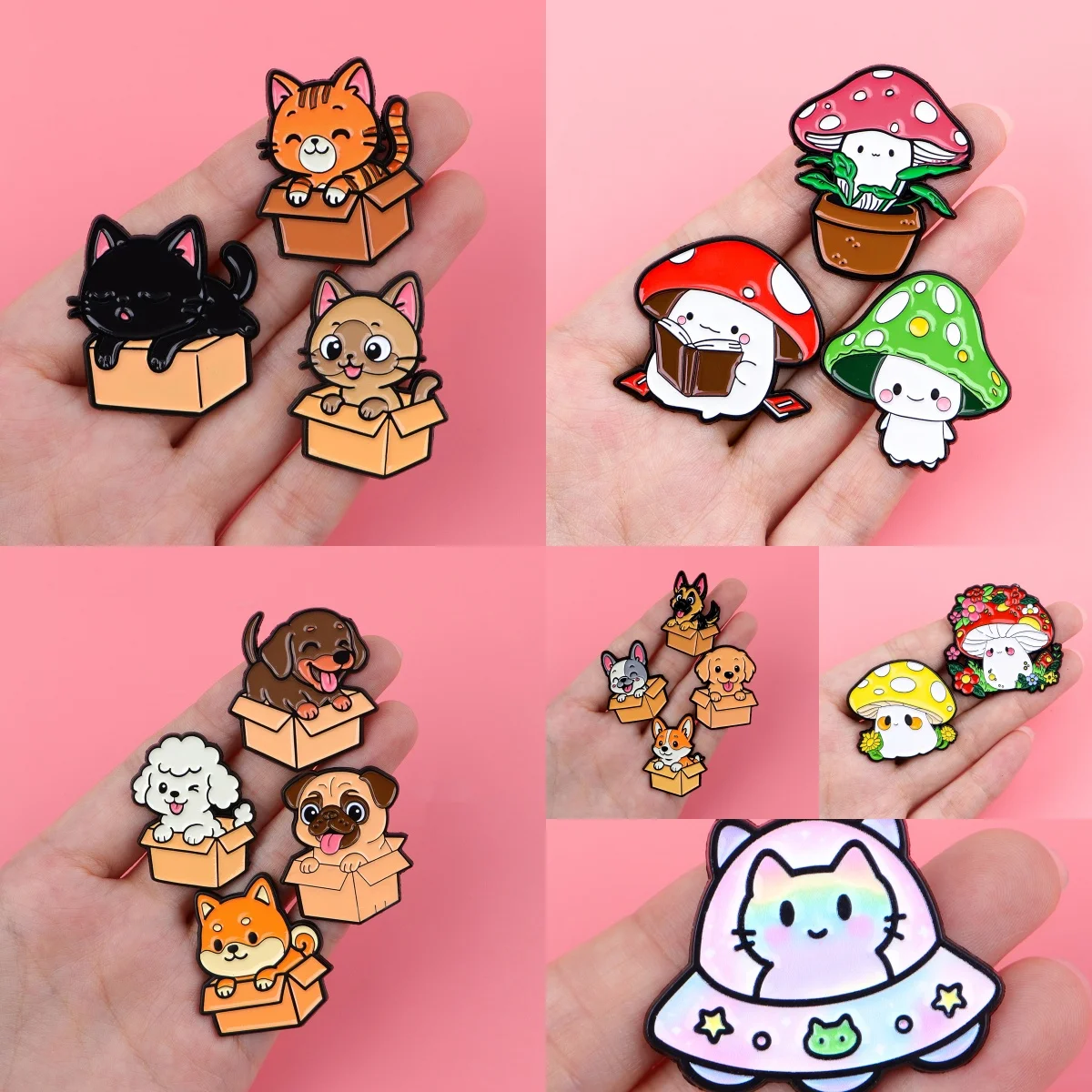 

Cute Animal Cats Dogs Enamel Pins Cartoon Mushroom Brooch Lapel Pin Badge on Backpack Clothing Accessories Fashion Jewelry Gifts
