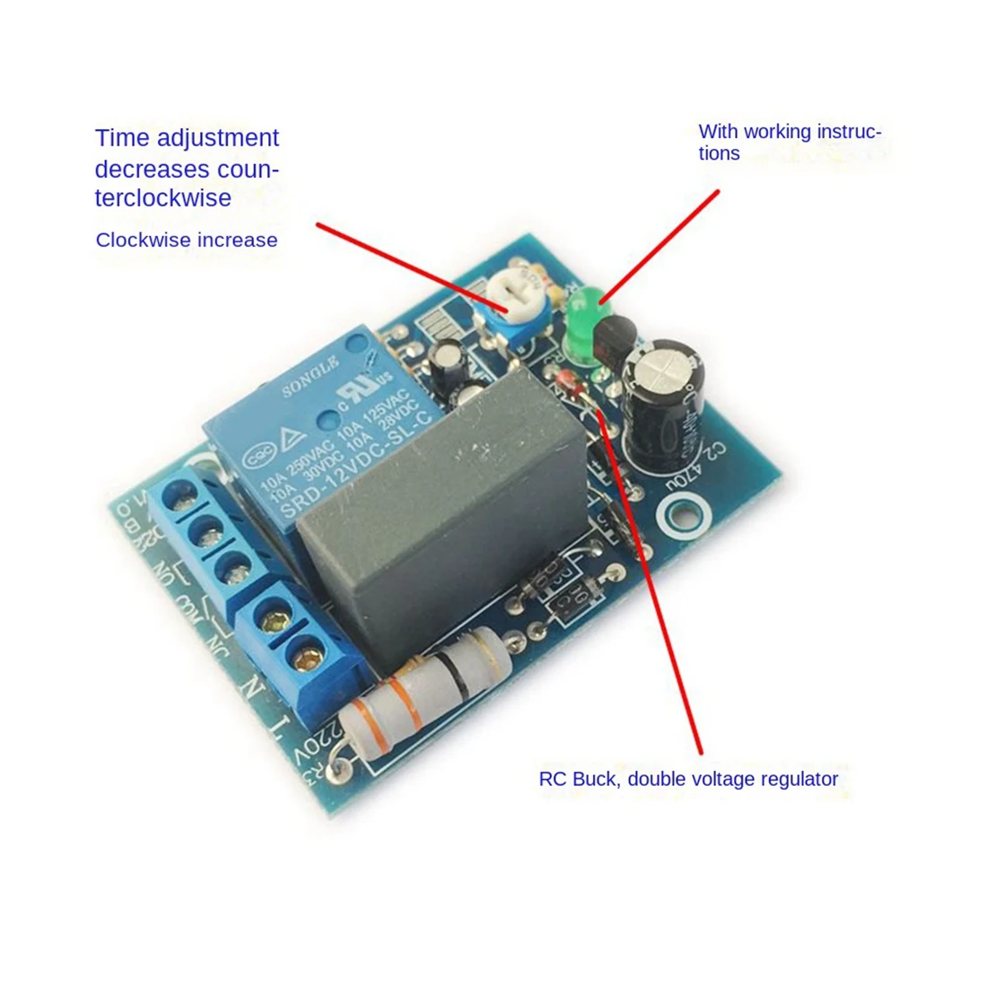 AC 220V Adjustable Timer Delay Switch Turn On/Off Time Relay Module New-A86G view 4