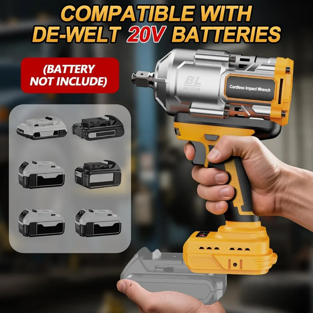 Аккумуляторный ударный гайковерт 1/2 дюйма, бесщеточный двигатель с высоким крутящим моментом 1200 Нм, 3 скорости, с 5 головками для ремонта автомобилей