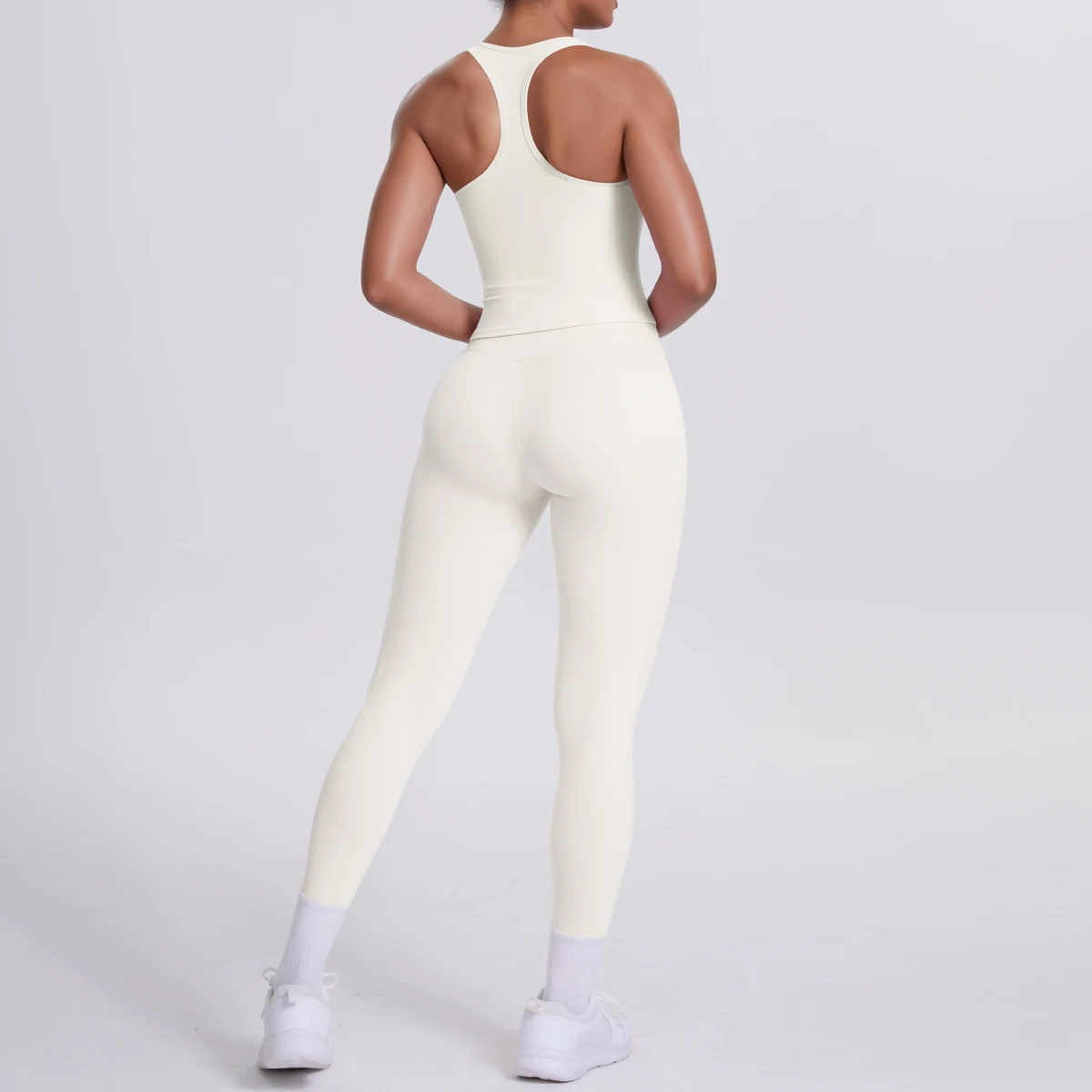 Hamidou 2-teiliges Damen-Yoga-Set, schnell trocknende, hüftformende Fitnesshose, Yoga-Leggings, einfarbig, Gym, schöner Rücken, I-förmige Weste – Detail 31