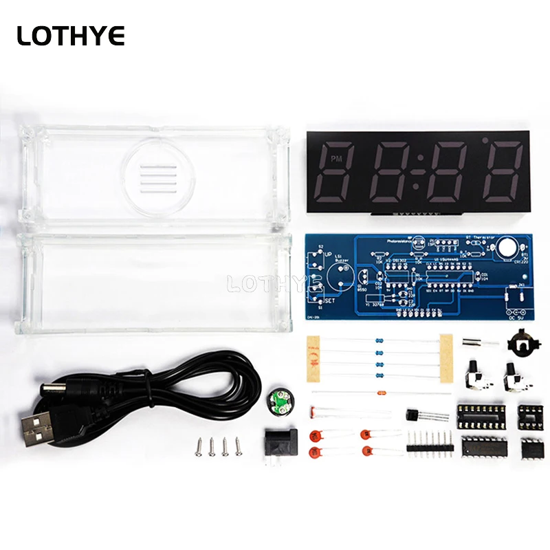 Digital Tube DIY Clock Kit Temperature Multicolor LED Week Display With Clear Case Cover DIY Electronic Kit Soldering Assembly