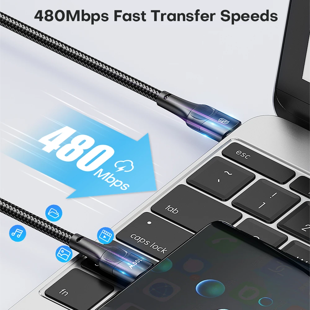 100W USB 유형 C-USB C 케이블 PD 고속 충전 충전기 케이블 Macbook 용 데이터 코드 Samsung Huawei Xiaomi Type-C USB C 케이블 3M