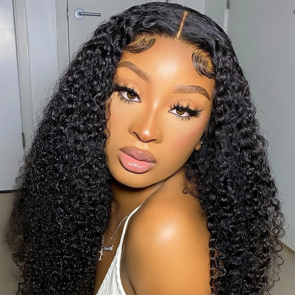 

Glueless Preplucked 4x4 Closure 200 Density Natural Colored Curly Wigs 100% Human Hair Lace Frontal Deep Wave Wig Ready to Wear