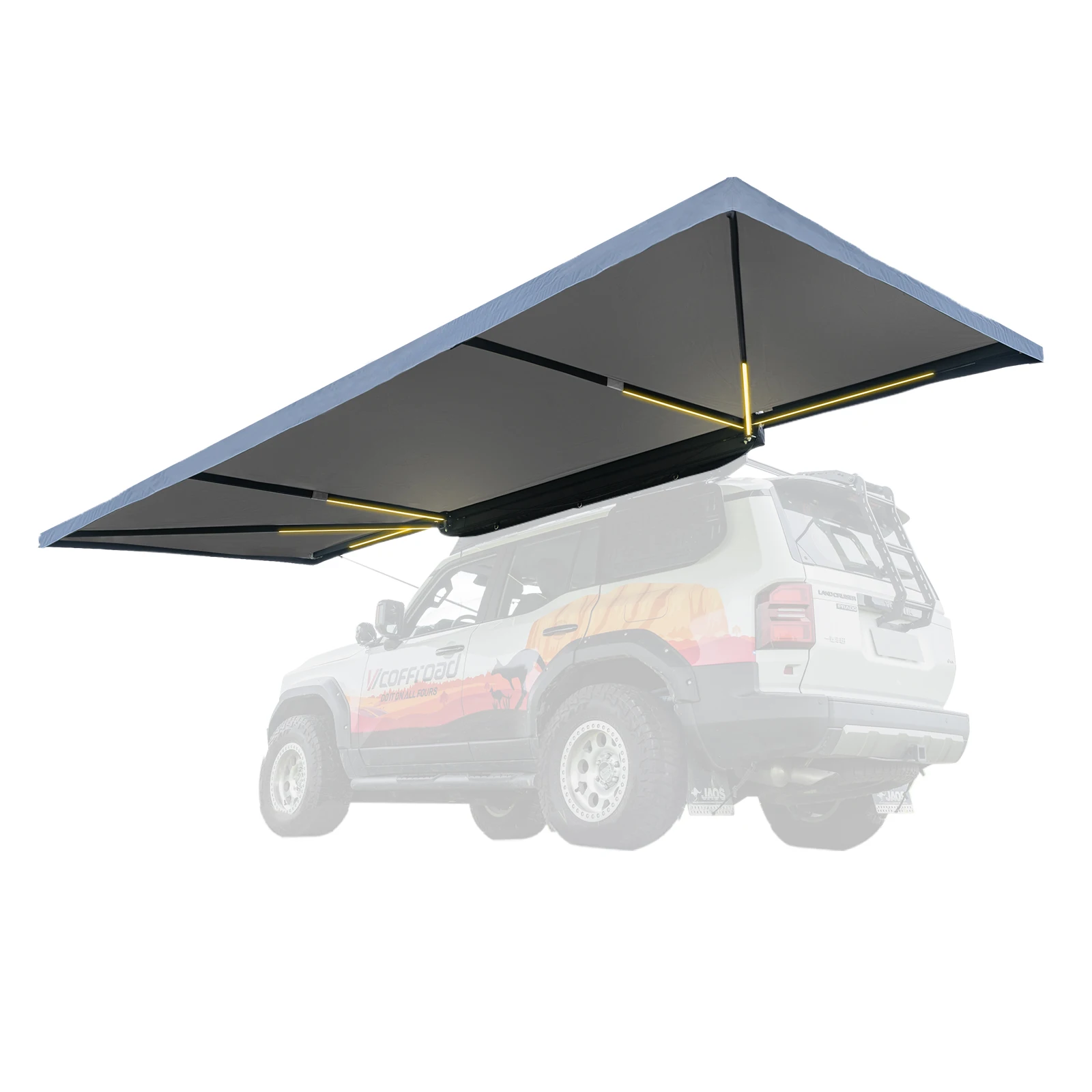 Outdoor Camping Waterproof 180 Degree Free Standing Awning Car Side Awning with Led Light Strip