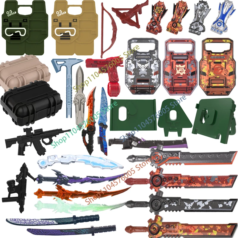 MOC Building Blocks Mini Action Figure Accessories Crossbow Blackhawk Camouflag Shield Flame Sword Chopper  DIY Bricks Toy Gifts