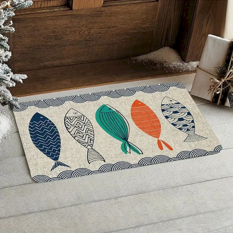 VIKAMA Marine Animal Fish Pattern Entrance Door Mat, Soft, Absorbent, Non Slip Floor Mat, Bedroom,Kitchen Indoor Home Decoration