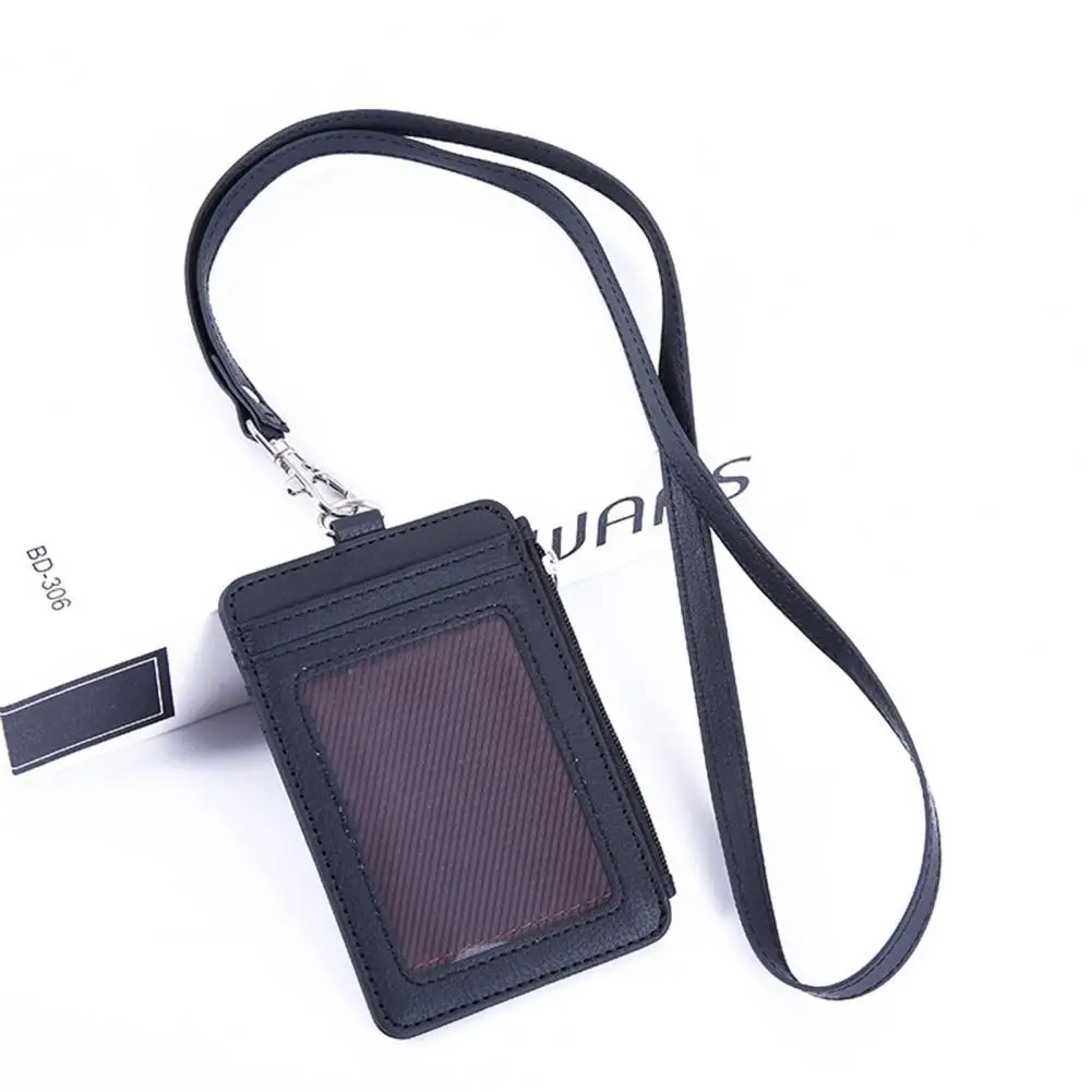 Portable Badge Holder Id Badge Holder with 5 Card Slots 2-in-1 Employee Id Badge Holder with Lanyard Window Card Case Faux