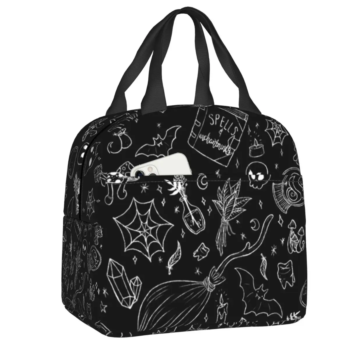 Stripes And Bats Resuable Lunch Boxes for Women Waterproof Goth Occult Witch Halloween Thermal Cooler Food Insulated Lunch Bag