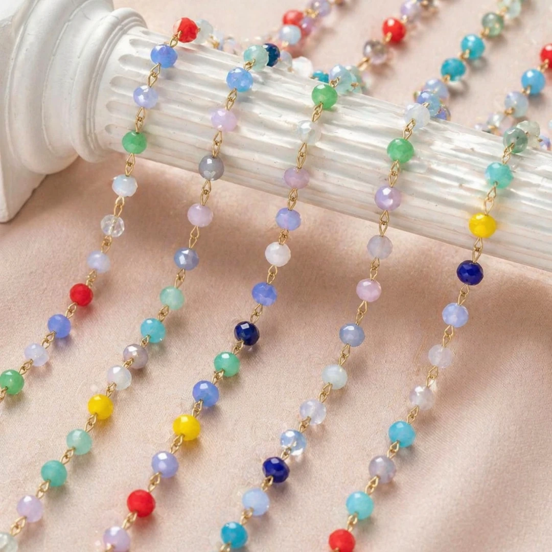 1 Meter Weiße Facettierte 3mm Kristallglasperlen Edelstahlkabel Schmuckherstellungskette Großpackung für Handwerk DIY Halsketten Armbänder – Detail 4