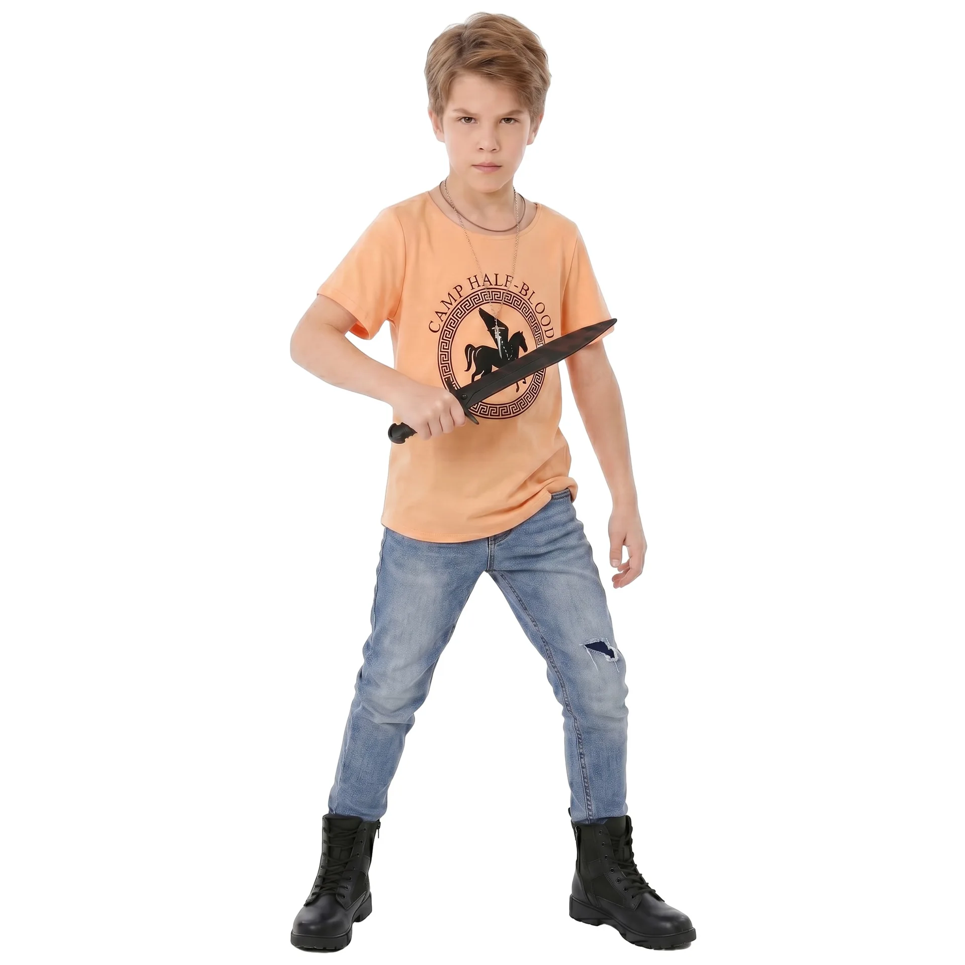Youth T-Shirt Kids Greek Mythology Demigod Horse Graphic Short Sleeve Tee Jackson Costume Top for Boys Book Day Party Cosplay