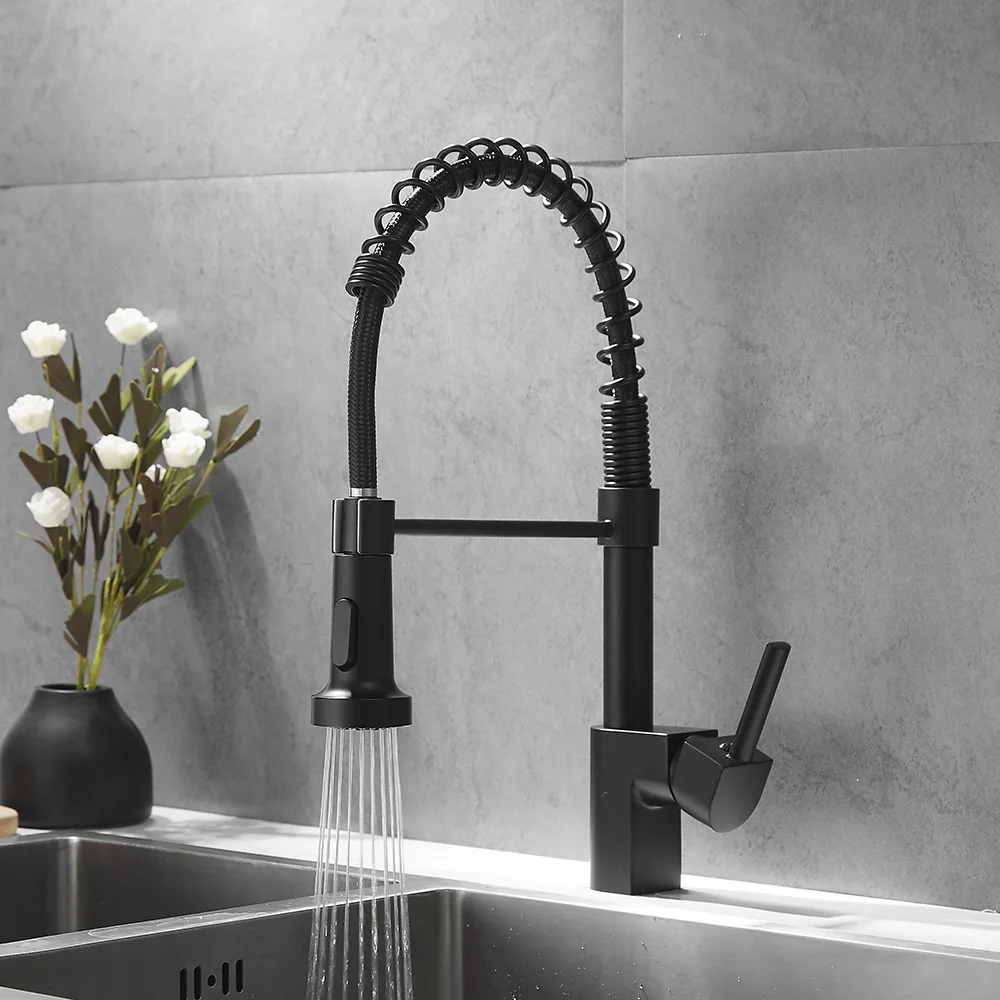 

Azeta Black Brass Kitchen Sink Mixer Tap Single Lever Pull Down 2 Way Water Outlet Kitchen Faucet Torneira Cozinha AT8814B